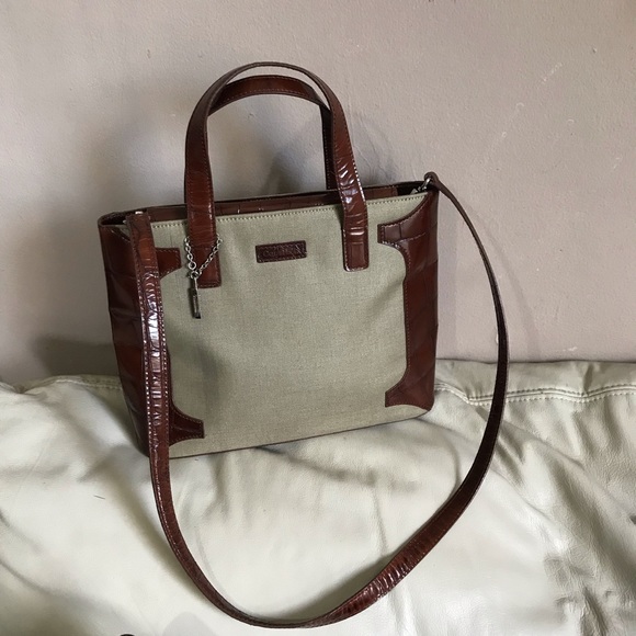 SOLD Cole Haan Canva Brown Croc Leather Shoulder - Picture 2 of 8